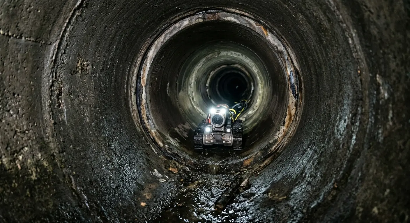 Robotic sewer camera inspecting pipe interior for Drain Snake Service in West Milford